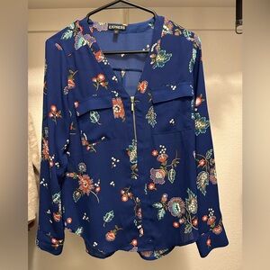 Express Women's Navy Floral Blouse